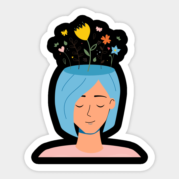 Woman With Flowers On Her Head Sticker by OnlyWithMeaning